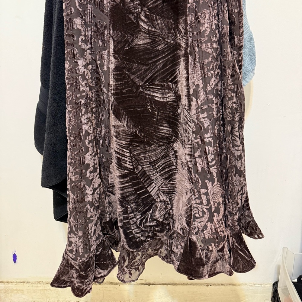 Chico's Velvet Brown Pleated Ruffled Skirt cottagecore Y2K Maxi Skirt